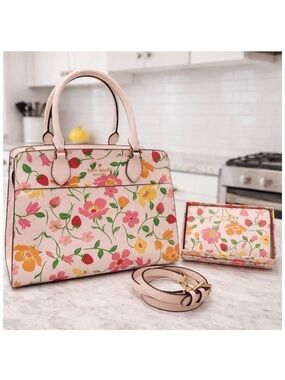☀️Kate Spade Madison“Strawberry Garden” Floral Satchel NWOT+Matching Wallet NIB